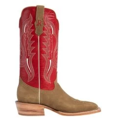 R Watson Boots Men's Sand Roughout 13in. Cherry Red Cowhide Top Square Toe Cowboy Boots -HORSE TACK Store RW8207 2 4
