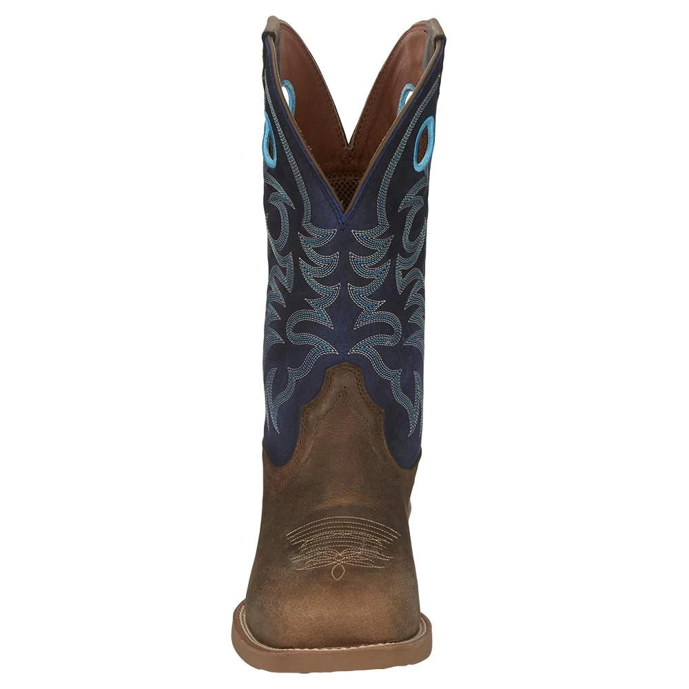 Justin Boots Men's Stampede Peanut Tan 12in Yale Blue Top Square Toe Boot 4 Justin Boots Men's Stampede Peanut Tan 12in Yale Blue Top Square Toe Boot - Image 2