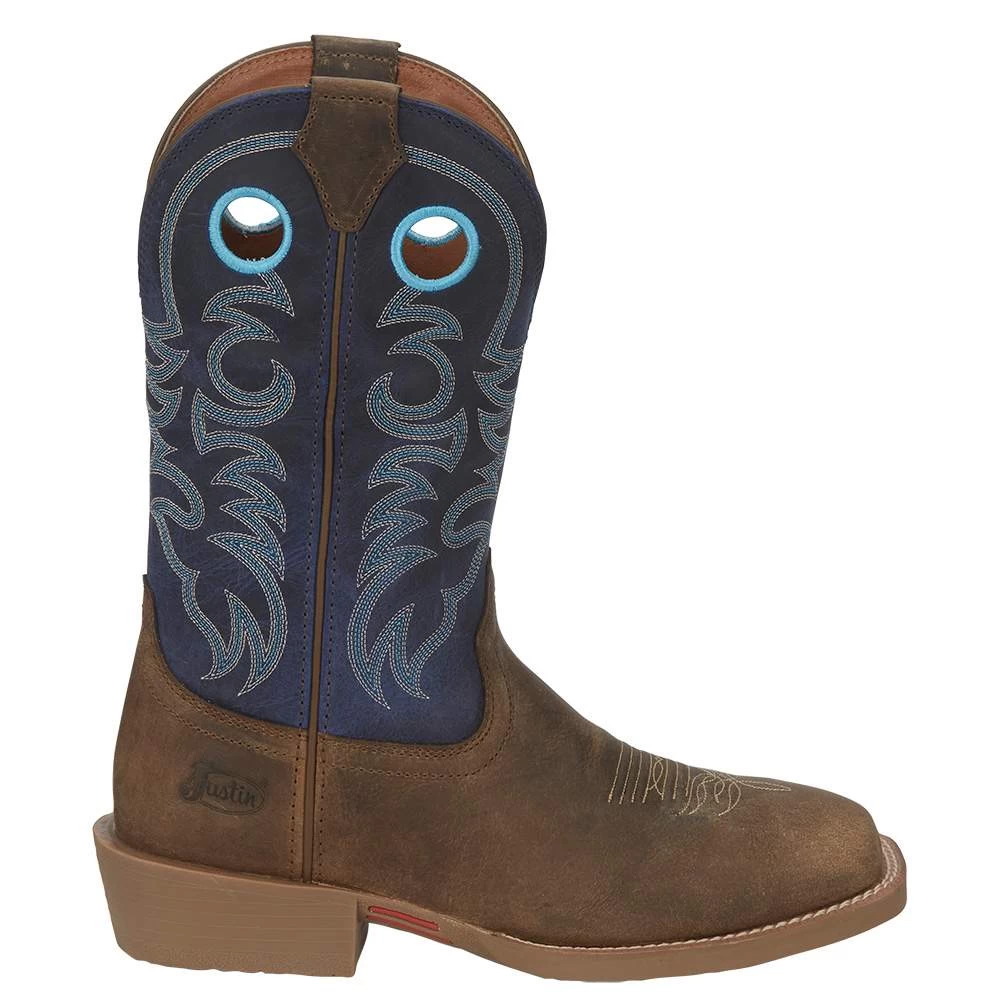 Justin Boots Men's Stampede Peanut Tan 12in Yale Blue Top Square Toe Boot 7 Justin Boots Men's Stampede Peanut Tan 12in Yale Blue Top Square Toe Boot - Image 5