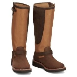 Justin Boots Women's Cottonwood Hickory Brown Square Toe 17in Tall Snake Boot -HORSE TACK Store SN6914 01