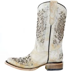 Corral Kids White Glitter Inlay Sq Toe Cowgirl Boot -HORSE TACK Store T0039 31