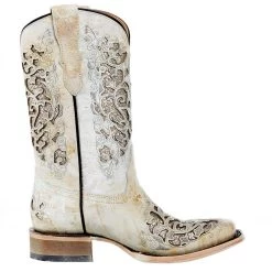 Corral Kids White Glitter Inlay Sq Toe Cowgirl Boot -HORSE TACK Store T0039 51