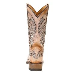 Corral Kids Tan Shiny Inlay Square Toe Cowgirl Boot -HORSE TACK Store T0104 3