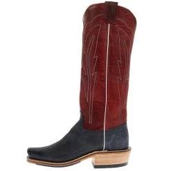Olathe Boot Company Men`s Black Wyoming Reverse 16in Deep Red Navajo Bison Dog Top Cutter Toe Boot -HORSE TACK Store TT14 03